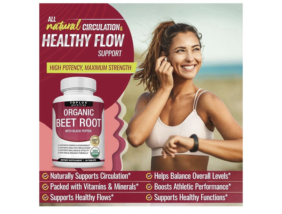 Toplux Organic Beet Root With Black Pepper Powder For Women & Men 90 Tablets