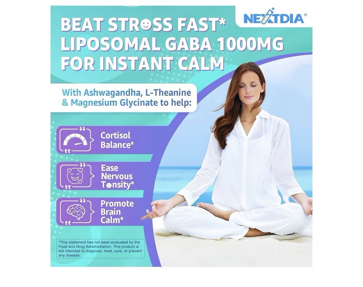Nextdia GABA Clam Gummies 1000mg MelatoninFree Sleep Aid Calm Mood 60 Gummies