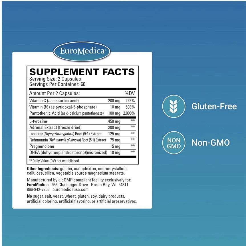 EuroMedica Adrenaplex Adrenal Gland Function Manage Fatigue Energy Support 120ca