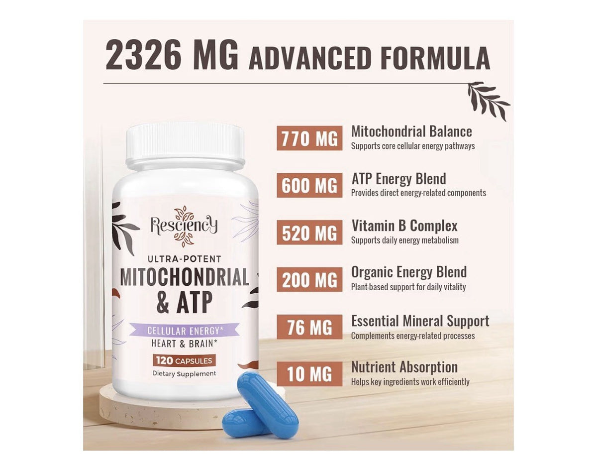 Resciency Mitochondrial & ATP Supplements Cellular Energy Heart Brain 120capsule