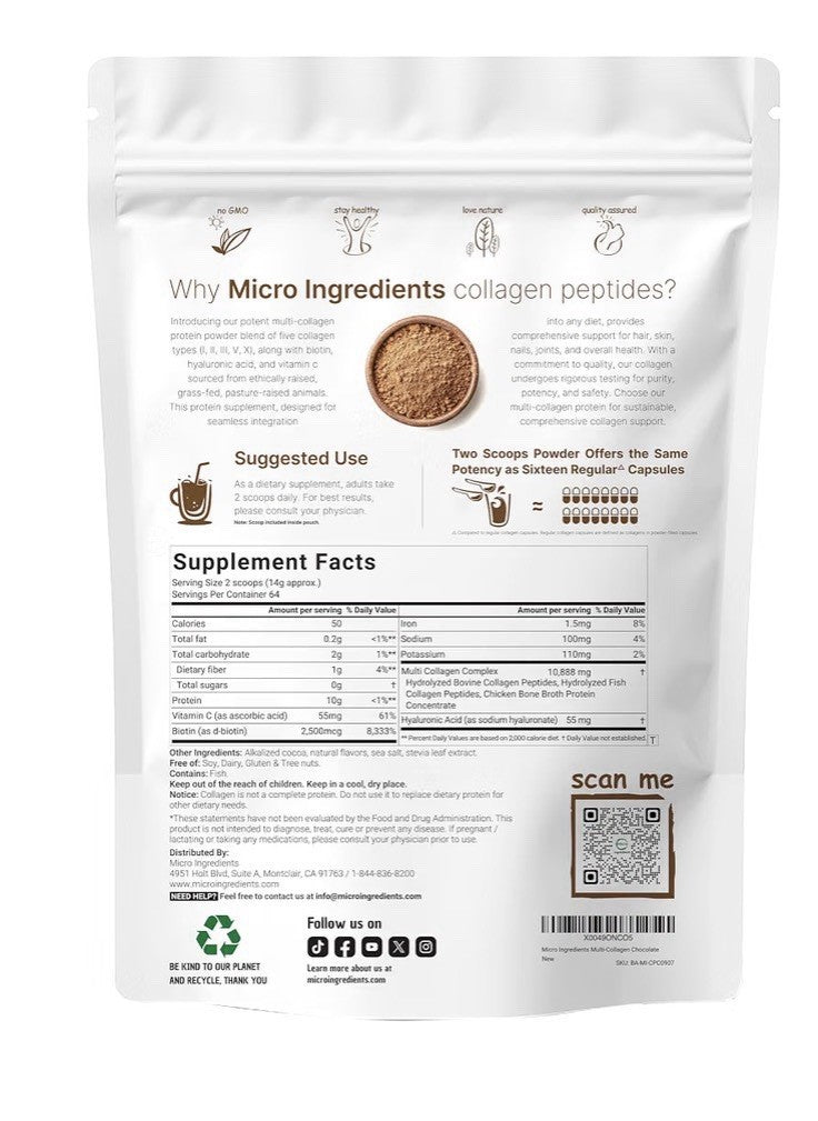 Micro Ingredients Multi Collagen Peptides Powder Chocolate For Women & Men 2lb