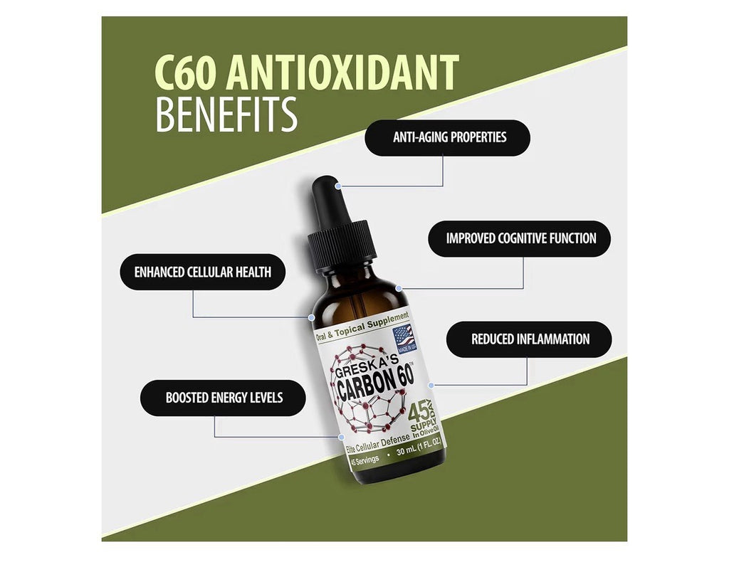 Greska's Carbon-60 Organic Olive Oil Health Energy Vitality Focus 45 Day Supply