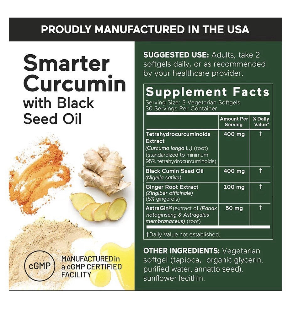 3Pack SMARTERNUTRITION Curcumin With Black Seed Oil Vegan High Absorption 400mg