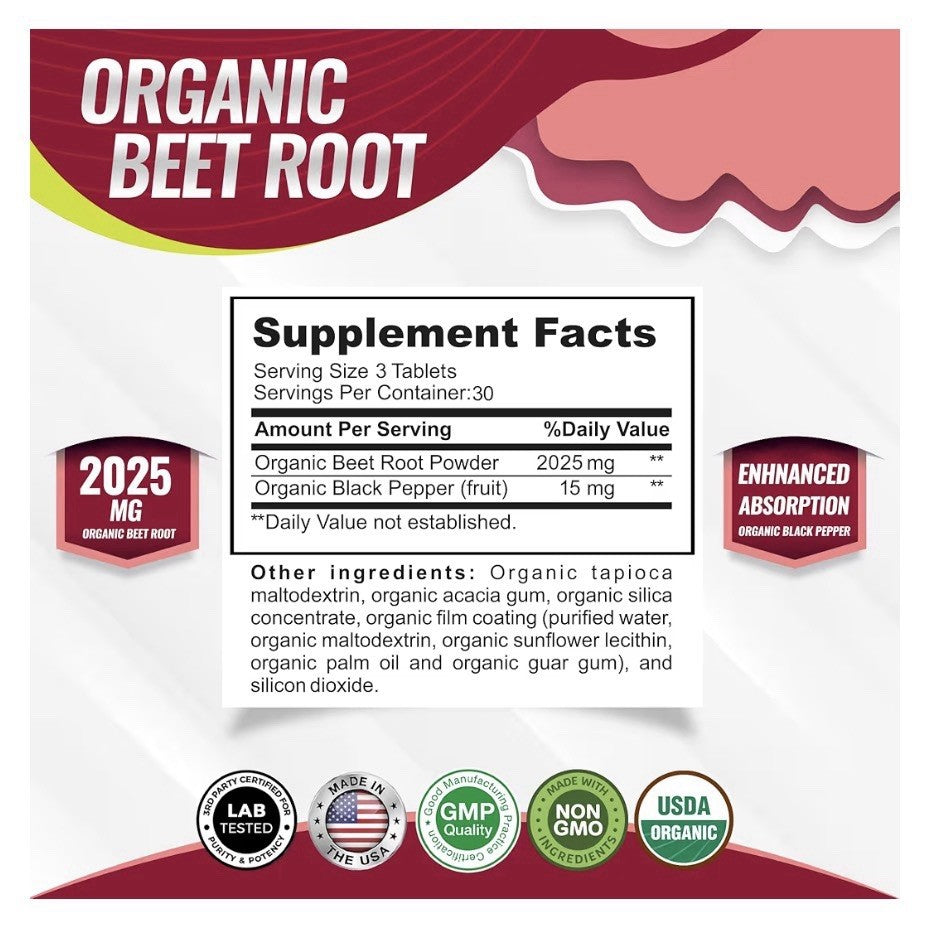 Toplux Organic Beet Root With Black Pepper Powder For Women & Men 90 Tablets