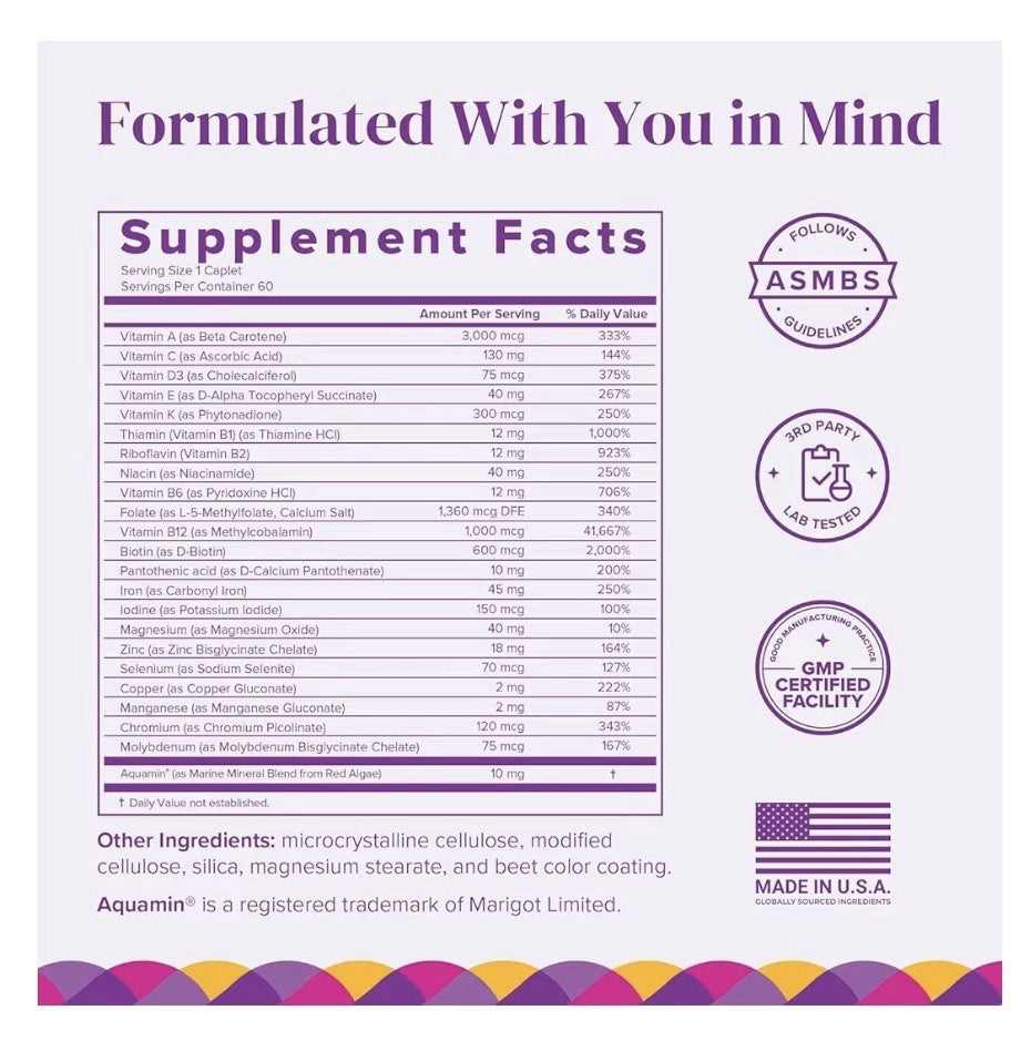 BariMelts Once Daily Bariatric Multivitamin with Iron 60 Easy-Swallow Caplets