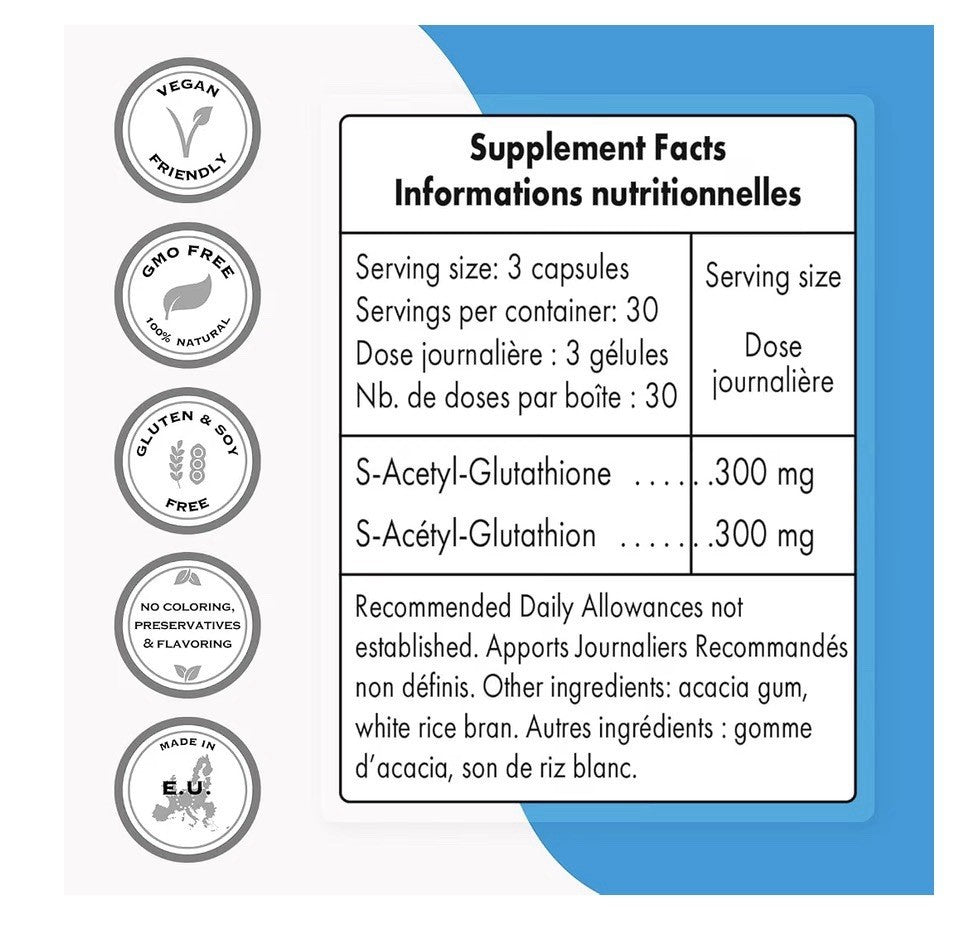 Supersmart S-Acetyl Glutathione 90 Vegetarian Capsules Dietary Supplement