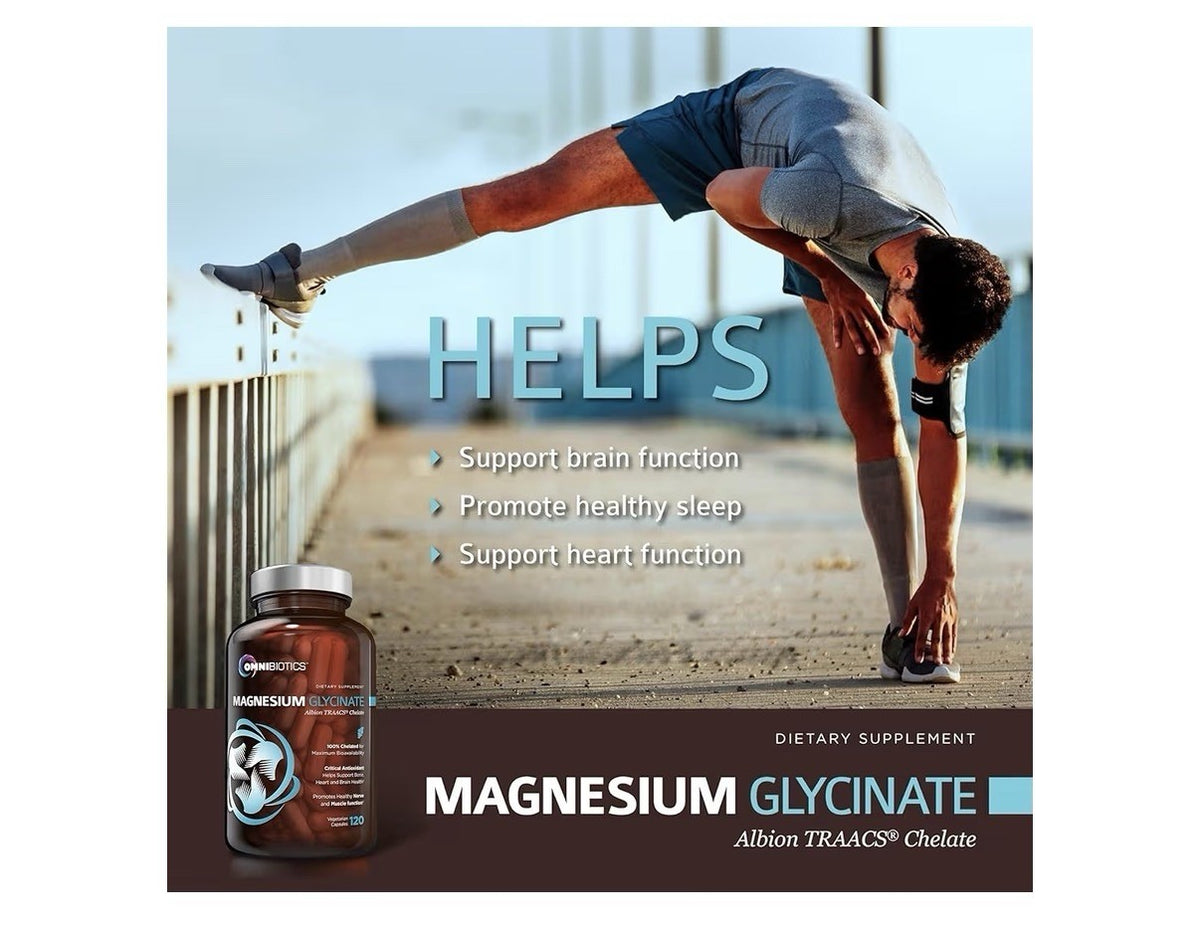 OmniBiotics Magnesium Glycinate Supplement 200mg 100% Chelated Pure 120 Capsules