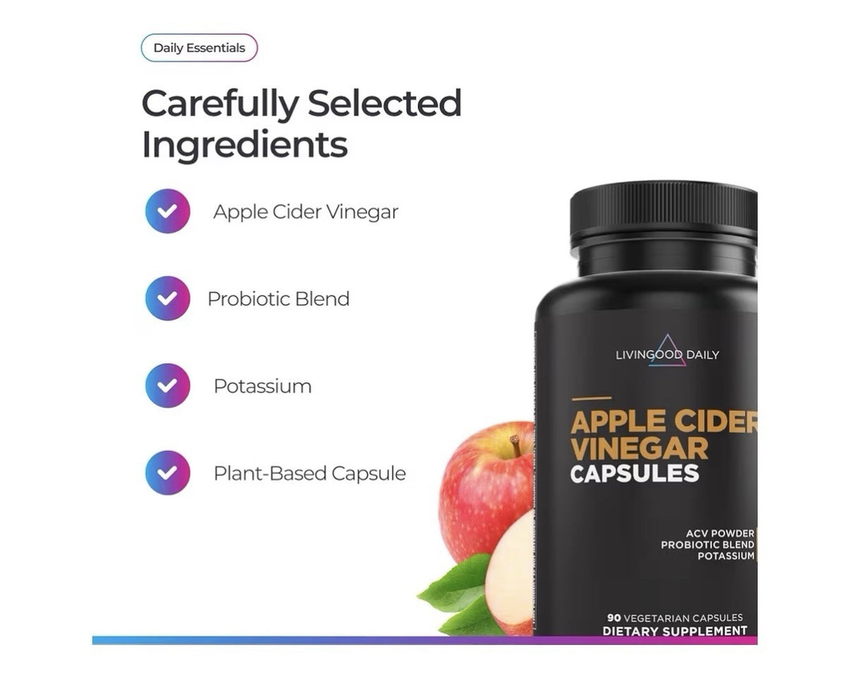 Livingood Daily Apple Cider Vinegar Probiotic Blend Digestion Gut Health 90 Caps
