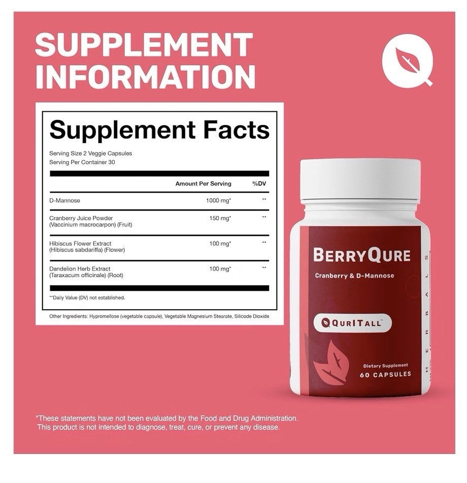 QurltAll BerryQure Cranberry & D-Mannose Women Urinary Tract Health Support 60ca