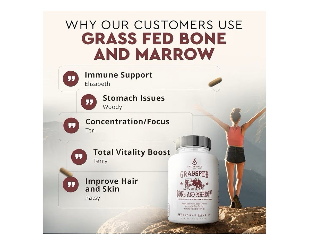 Ancestral Supplements Bone and Marrow Grass Fed Beef Pasture Raised 180 Capsules