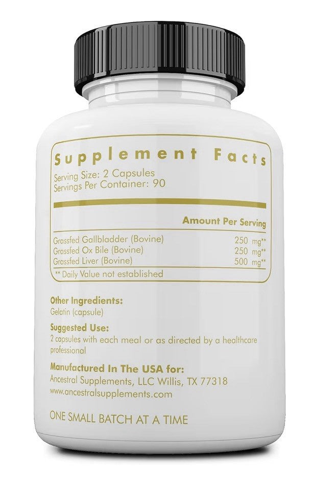 Ancestral Supplements Gallbladder Grass Fed Beef Pasture Raised Supplement 180ca