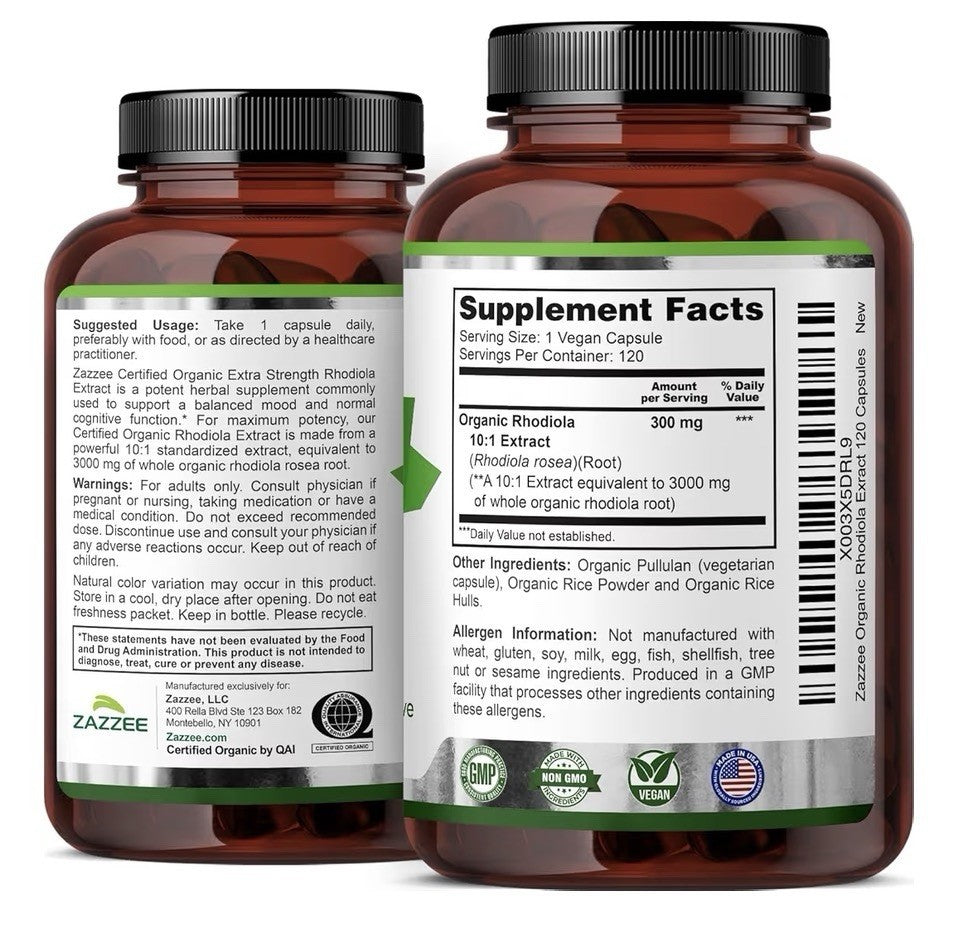 Zazzee Rhodiola Rossa Extract Supports Balanced Mood Cognitive Function 120 Caps