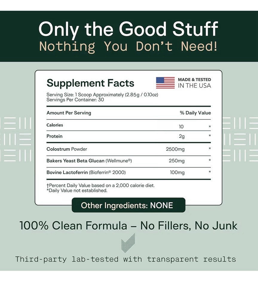 Adapt Naturals Colostrum+ Bio-Avail Supplement with Lactoferrin Beta-Glucan 84g