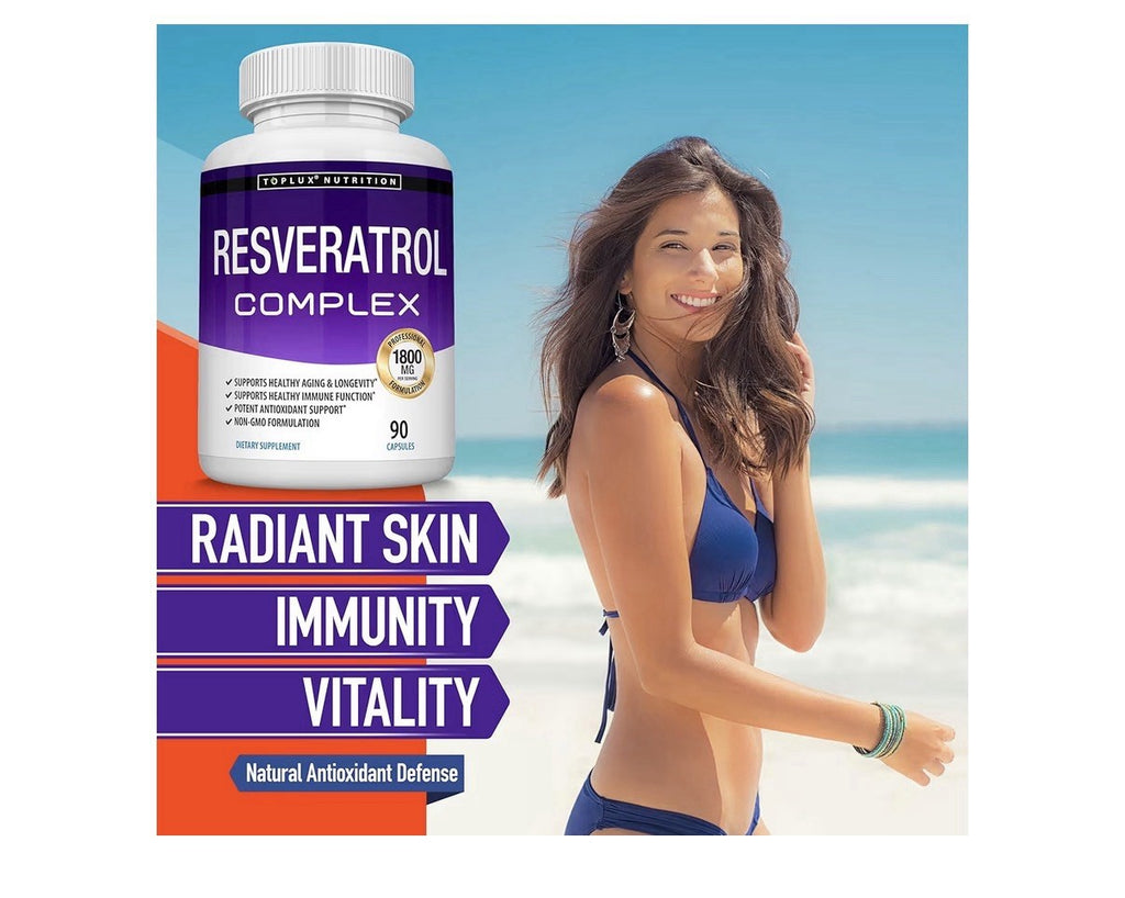 Toplux Resveratrol Complex 1800 mg Helathy Aging Longevity Antioxidant 90capsule