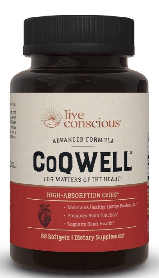Live Conscious CoQWell CoQ10 Heart Brain Vascular Health Support 60 Softgels