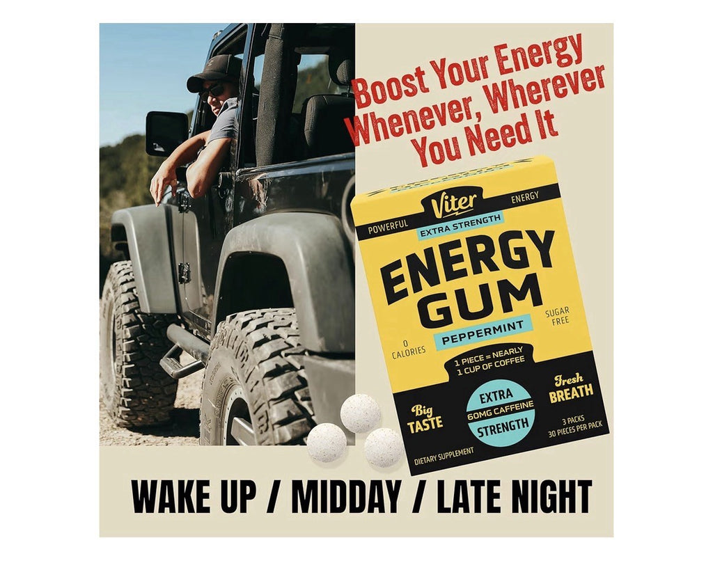 3 Pack Viter Energy Gum Peppermint Vitamin B3 B6 B9 B12 Caffeinated Total 90pcs