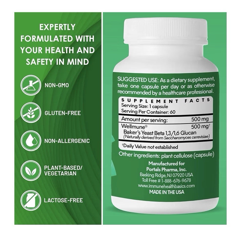 Immune Health Basics Wellmune Immune Support 500mg Beta Glucan Supplement 60caps
