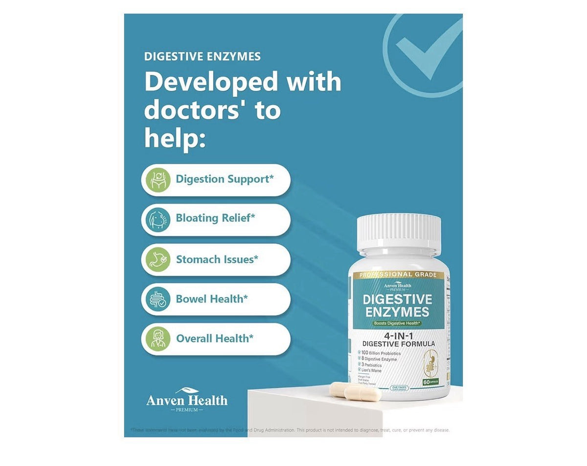 2Pack Anven Health Digestive Enzymes 1 in 4 Digestive Formula Men & Women 100CFU