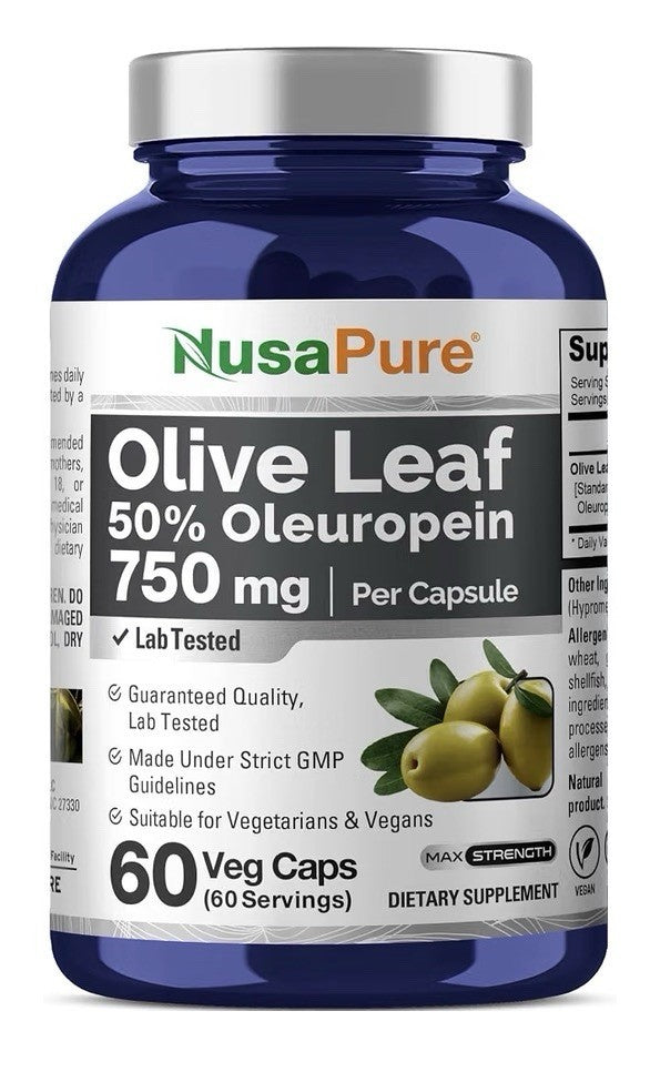 NusaPure Olive Leaf 50% Oleuropein 750mg Per Capsule 60 Capsules 60 Servings