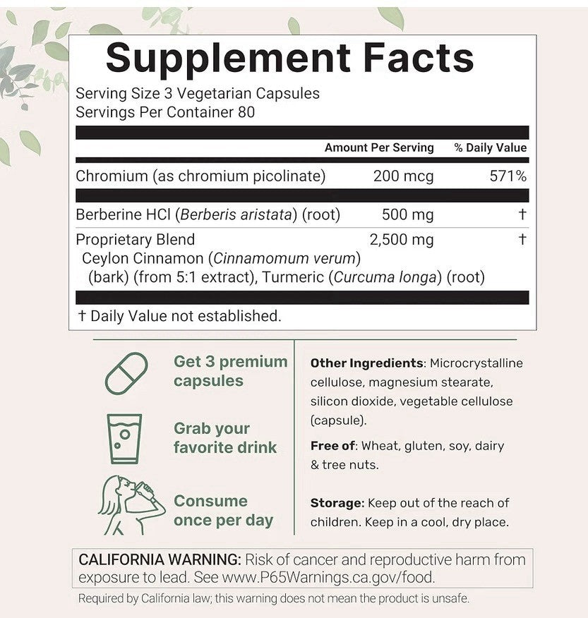 Micro Ingredients Berberine Ceylon Cinnamon Chromium Turmeric 240 Veggie Capsule