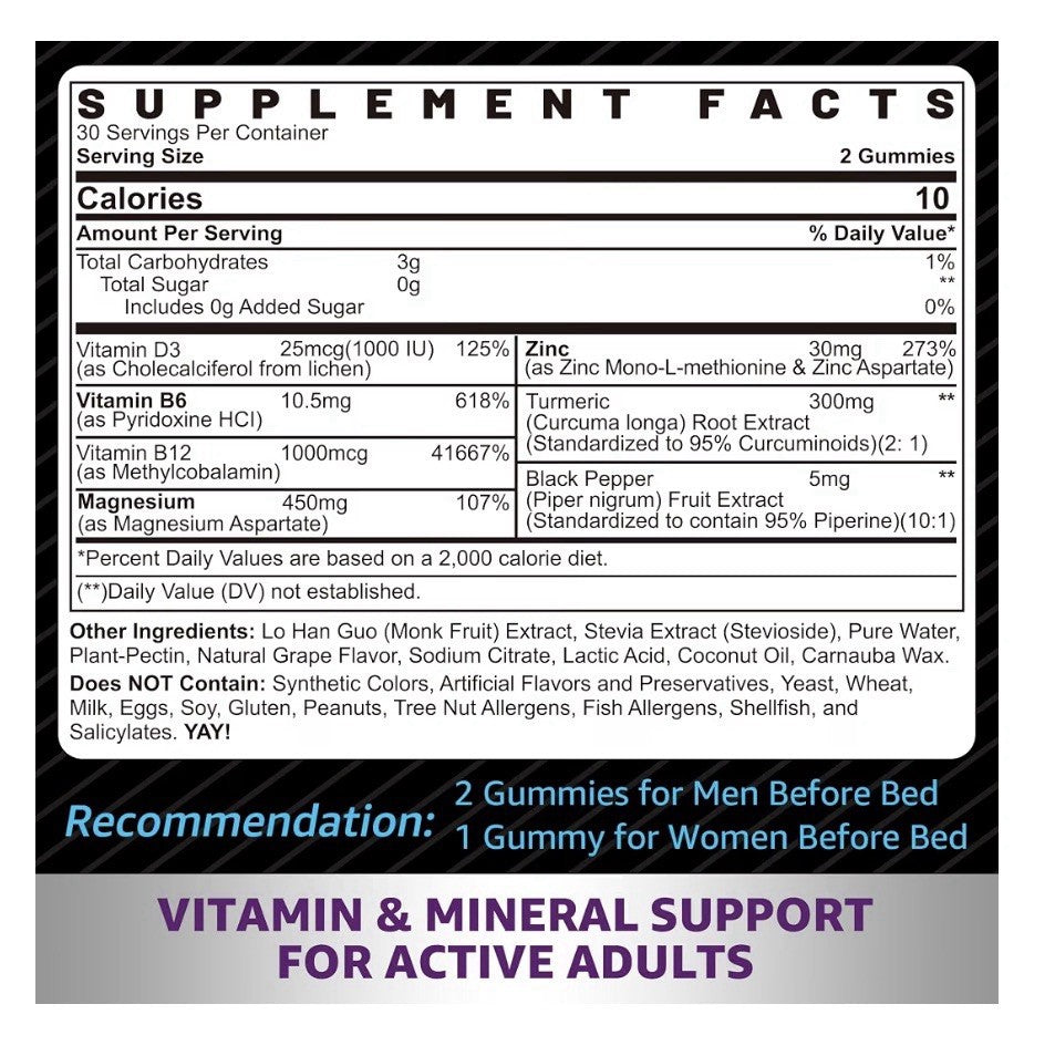 Neviss Zinc Magnesium Aspartate Vitamin B6 Recovery Post Workout 2 Pack Gummies