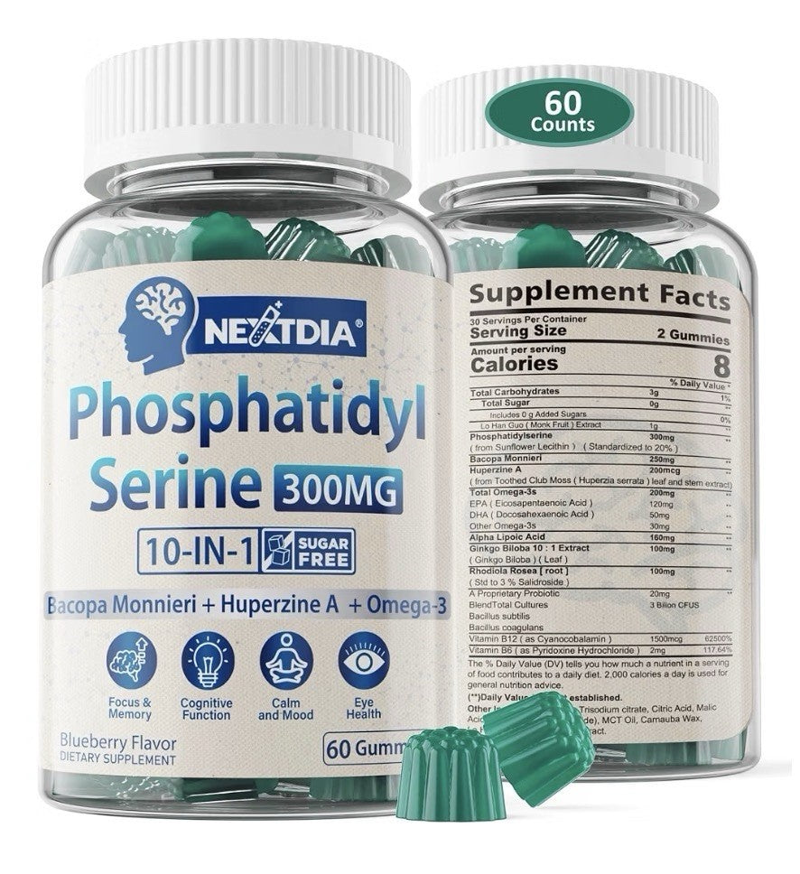 Nextdia Phosphatidyl Serine 3000MG Bacopa Monnieri Omega 3 Huperzine A 2Pack