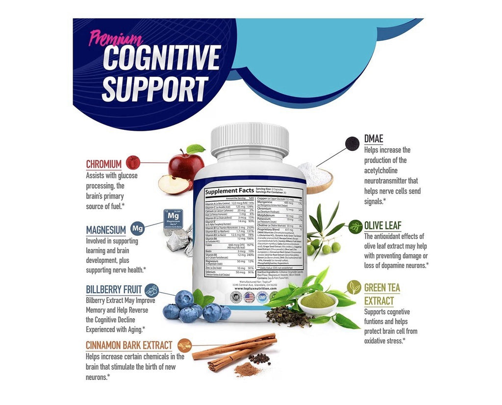 Toplux Brain Booster Highly Potent Nootropic Memory Clarity Cognitive 60 Capsule