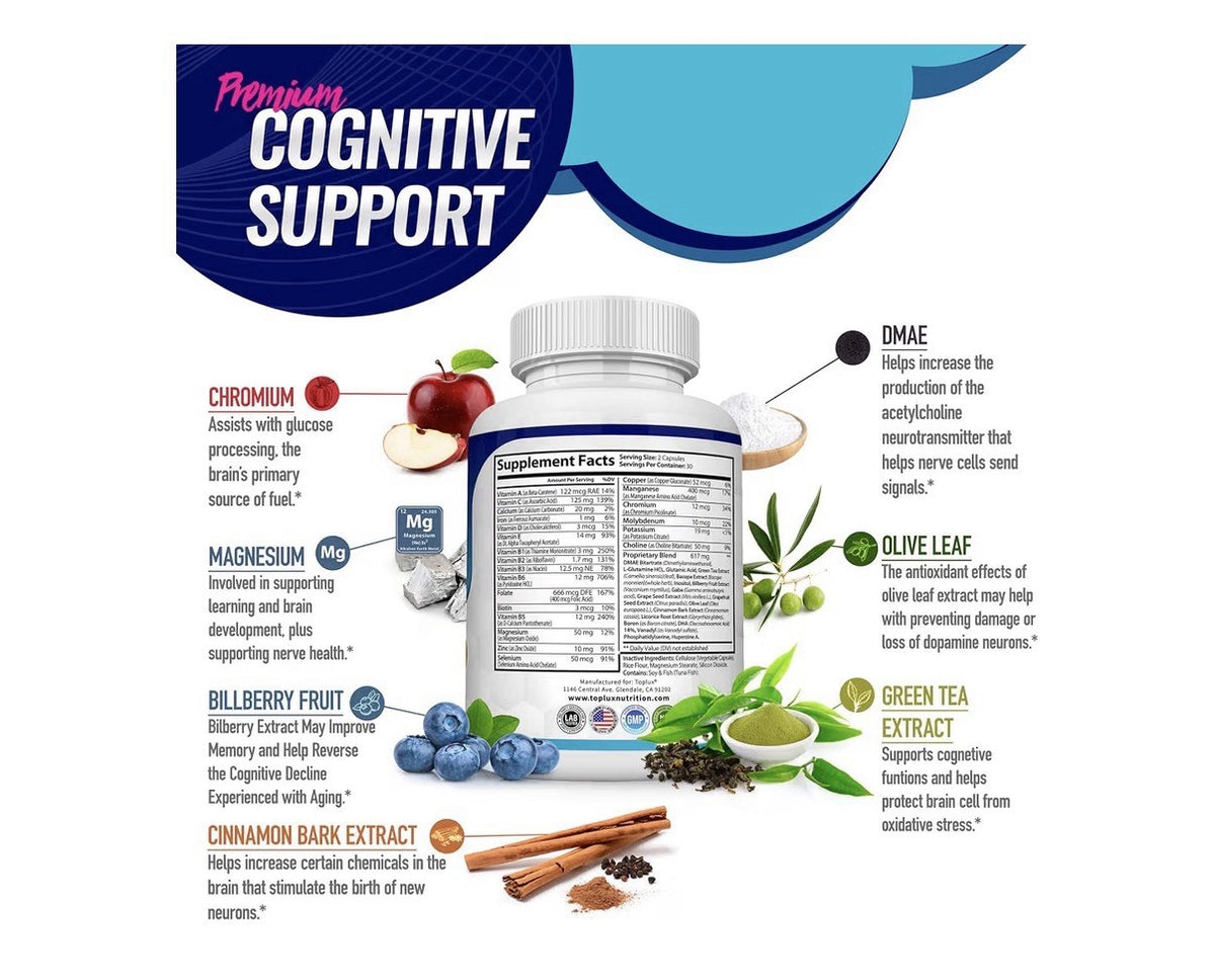 Toplux Brain Booster Highly Potent Nootropic Memory Clarity Cognitive 60 Capsule