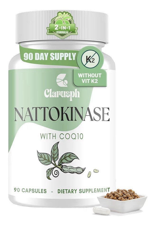 Clarusph Nattokinase With CoQ10 Supplement Circulation Supplements 90 Capsules