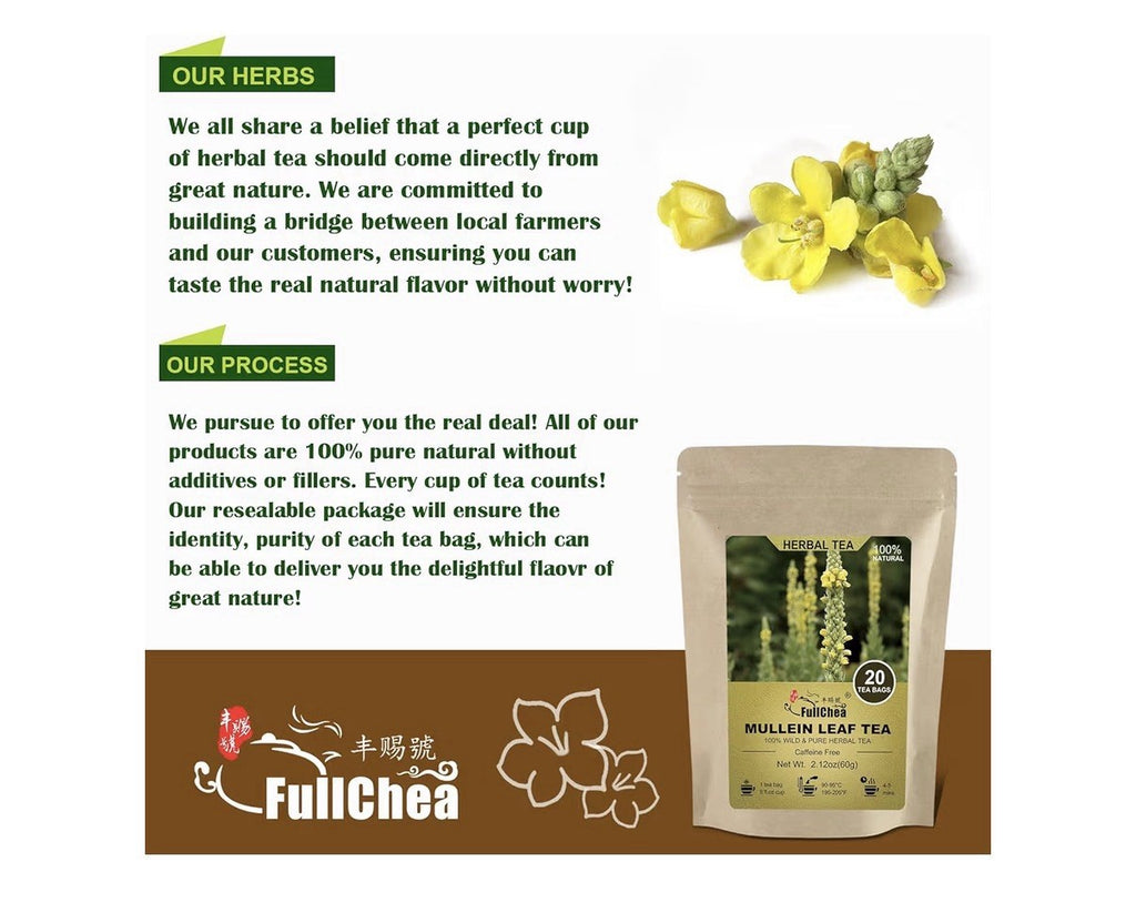 2 Pack FullChea Mullein Leaf Tea Herbal Tea Lungs Respiratory Wellness Support