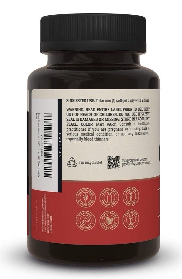Live Conscious CoQWell CoQ10 Heart Brain Vascular Health Support 60 Softgels