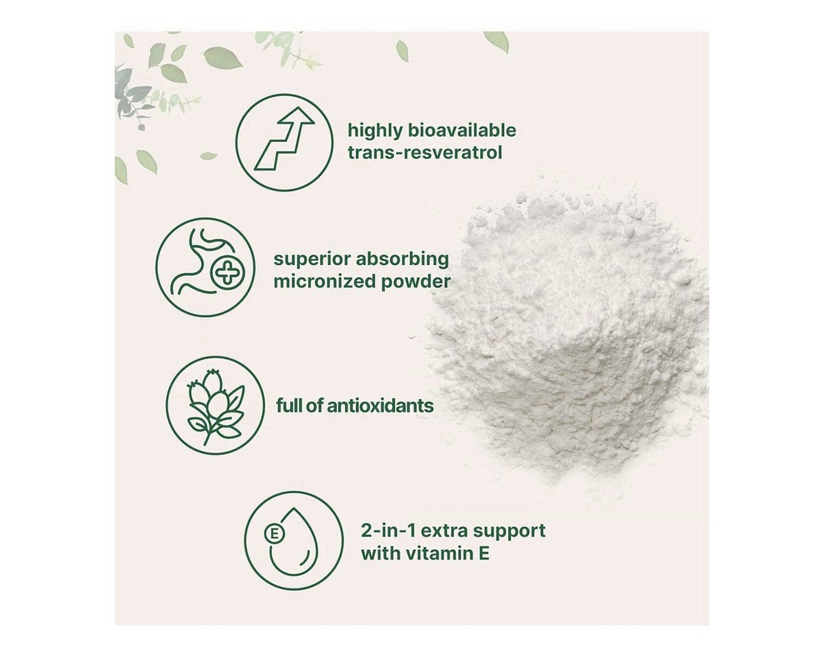 Micro Ingredients Trans-Resveratrol Powder W/ Vitamin E Rich In Antioxidant 5 oz