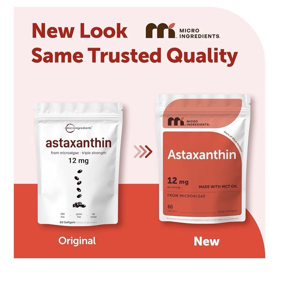 Micro Ingredients Astaxanthin 12mg From Microalgae Triple Strength 60 Softgels