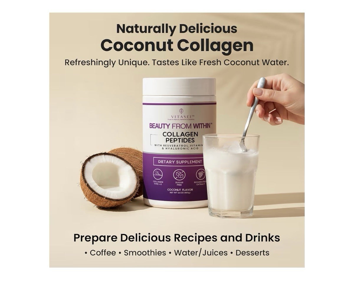 VITASEI Beauty From Within Hydrolyzed Collagen Peptide Powder Coconut Flavor 1LB