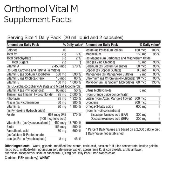 Orthomol Vital M Daily Multivitamin for Men Reduction Of Tiredness And Fatigue