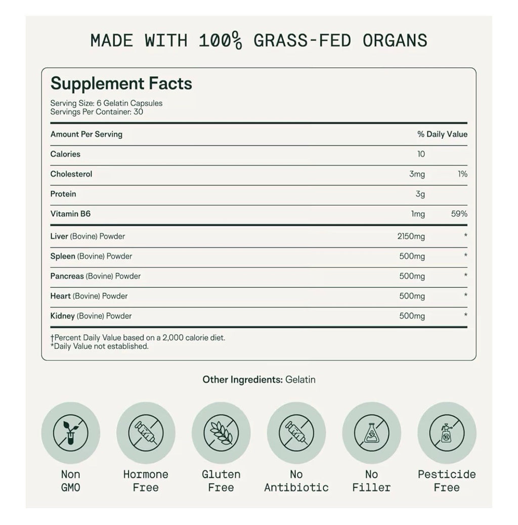 Adapt Naturals Organ Bio-Avail A blend of five organs from grass-fed cows 180cap