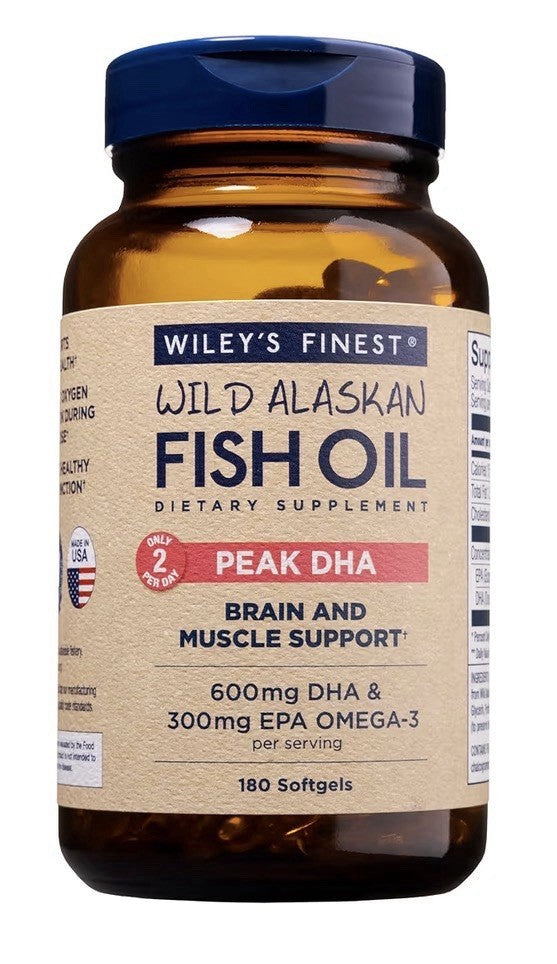 Wiley's Finest Wild Alaskan Fish Oil Peak DHA Brain Muscle Support 180 Softgels