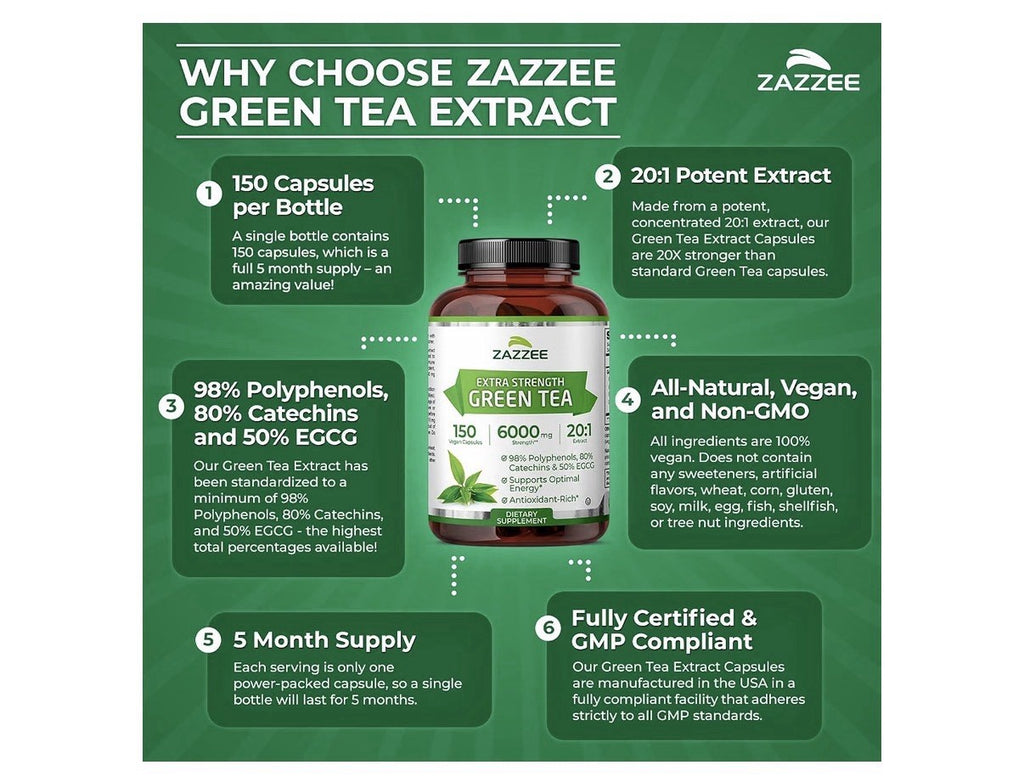 Zazzee Green Tea Supports Optimal Metabolism Healthy Energy Levels 5Month Supply