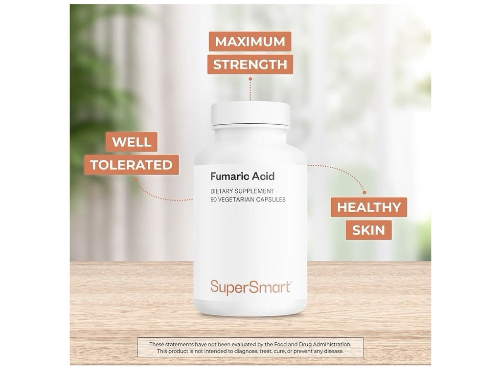 Supersmart Fumaric Acid 500mg per Day Help with Patches of Peeling Skin 90 Caps