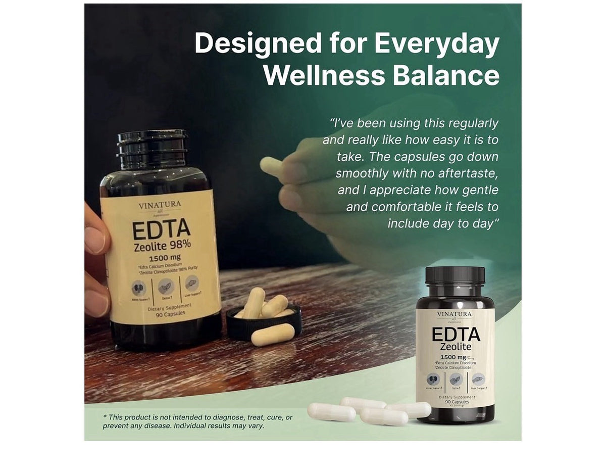 VINATURA EDTA Zeolite 1500mg Calcium Disodium Zeolite Clinoptilolite 90 capsules