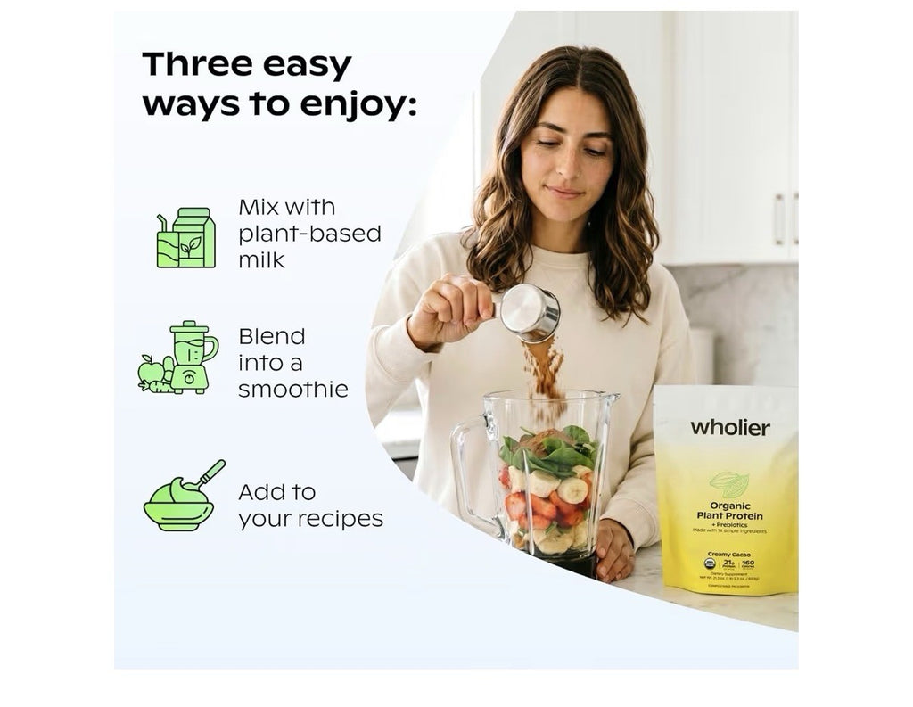 wholier Organic Plant Protein + Prebiotics Powder But Health Support 525g