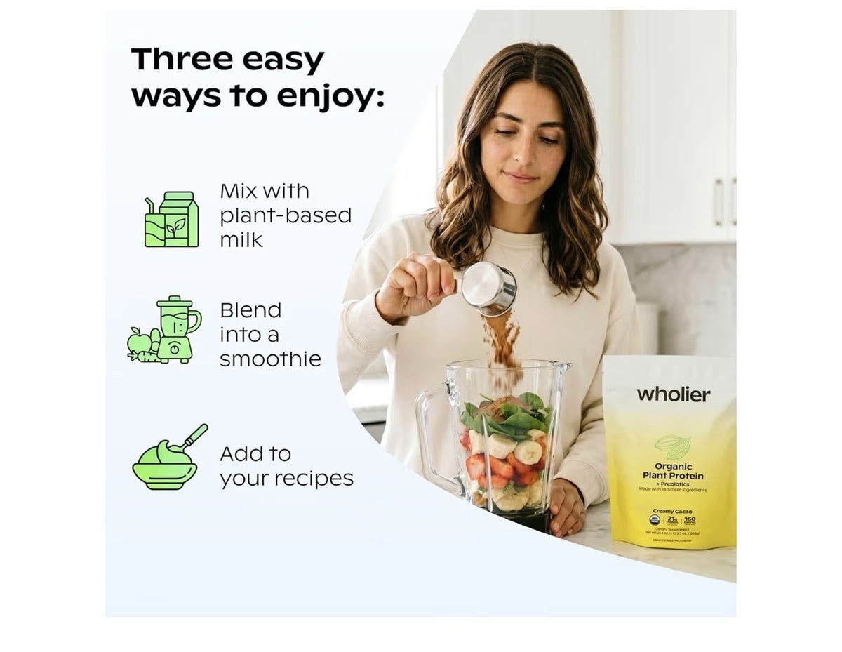 wholier Organic Plant Protein + Prebiotics Powder But Health Support 525g