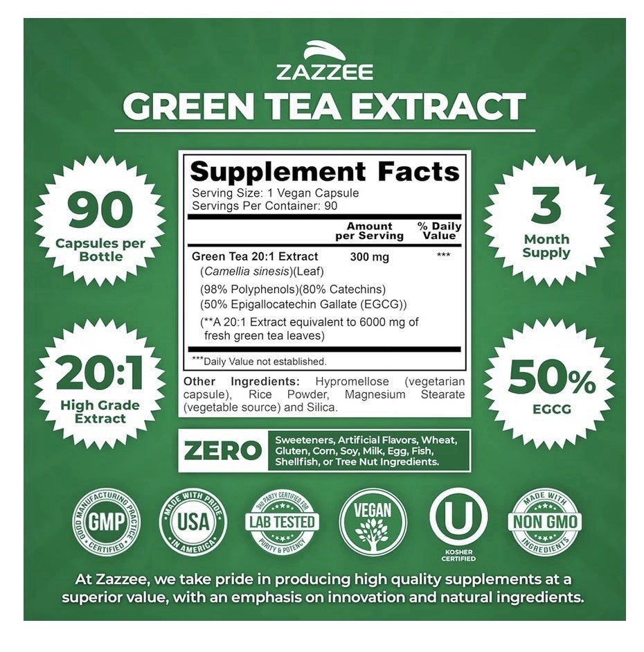 Zazzee Green Tea Supports Optimal Metabolism Healthy Energy Levels 3Month Supply