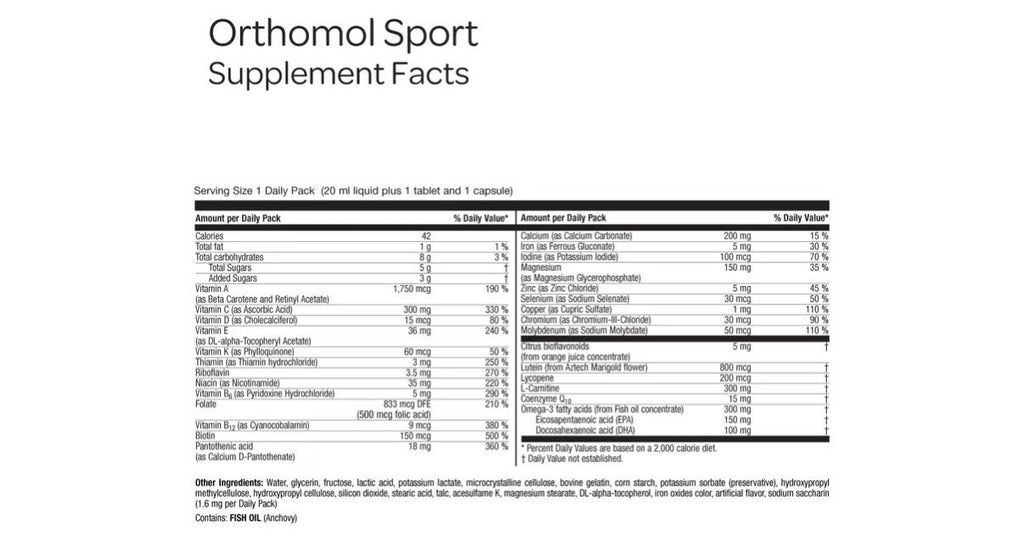Orthomol Sport Athletic Performance Premium Sports Nutrition 30 Daily Servings