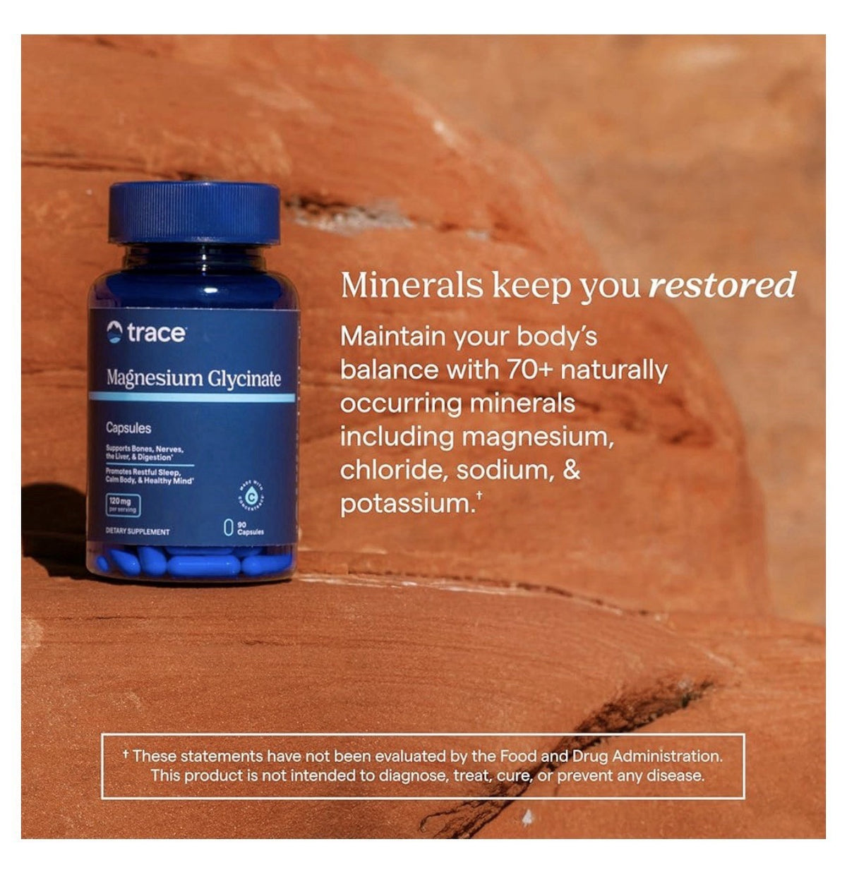 Trace Minerals Magnesium Glycinate Gentle Healthy Bones Nerve Mind Sleep 90 Caps