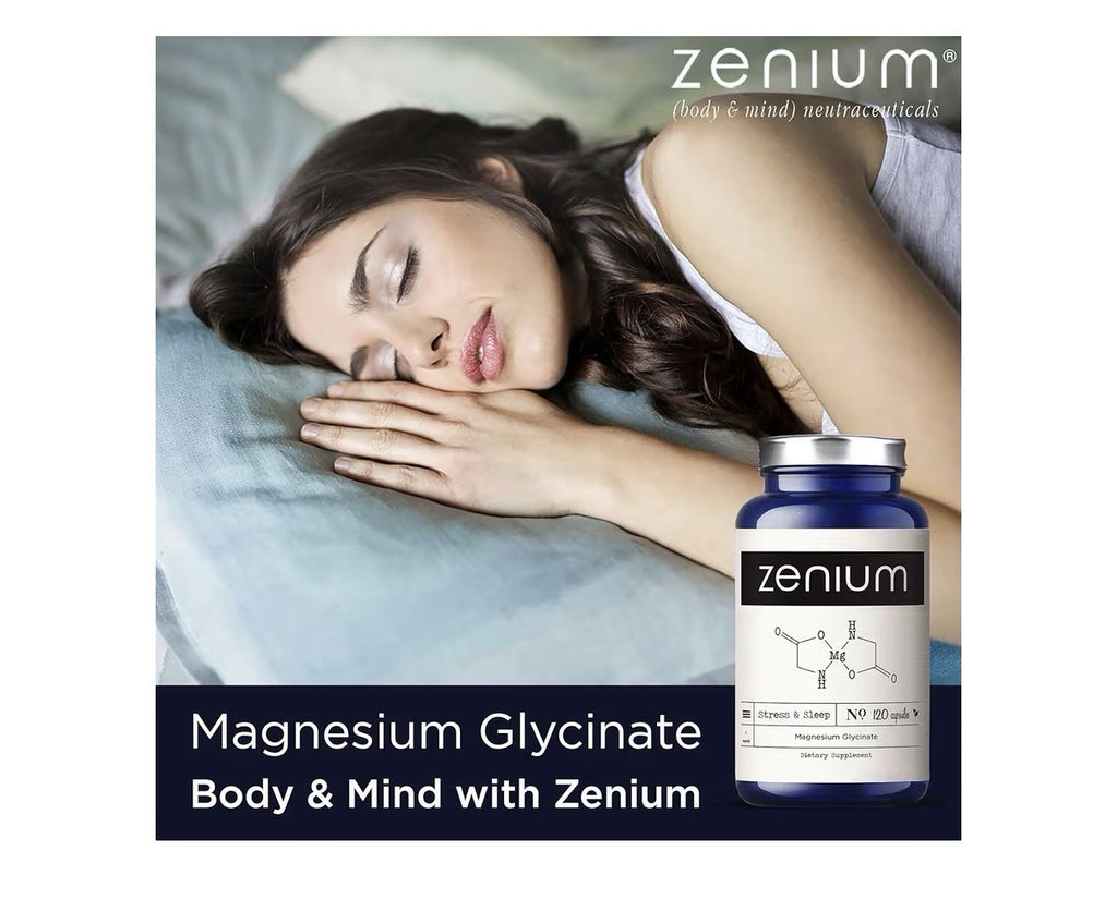 Zenium Magnesium Glycinate Sleep Calm Mind Support Stress relief Natural 120Caps