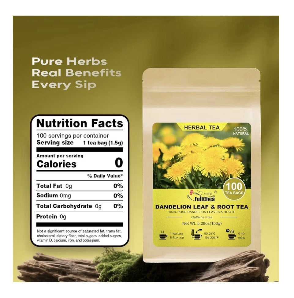 FullChea Dandelion Leaf Root Tea Herbal 100TeaBag Support Digestion Liver Kidney