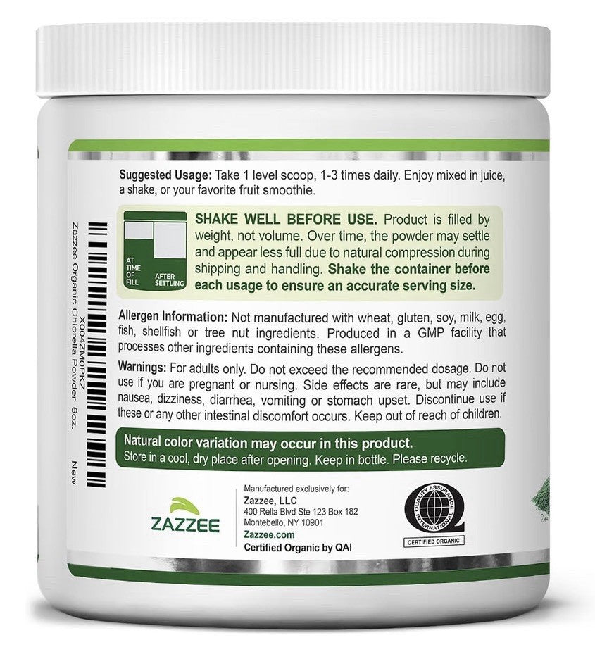Zazzee Organic Chlorella Powder Broken Cell Wall 6 oz Pure 85 Servings