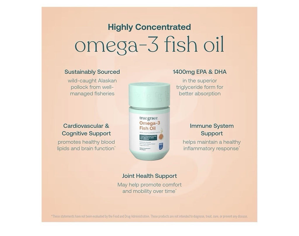 True Grace Omega-3 Fish Oil 1400mg EPA DHA Brain Heart Joint Immune Support 60sg