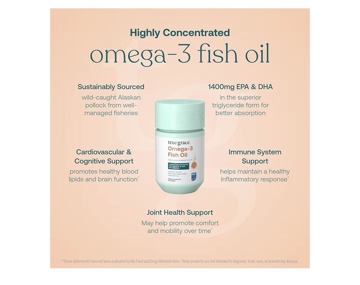 True Grace Omega-3 Fish Oil 1400mg EPA DHA Brain Heart Joint Immune Support 60sg